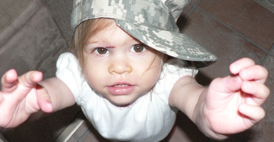 Baby in army fatigues
